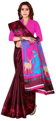 Purple printed art silk saree with blouse 1
