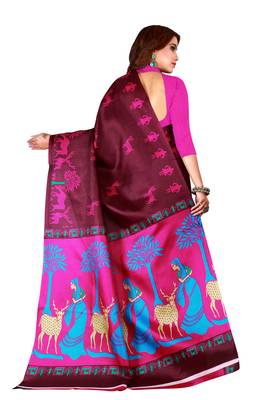 Purple printed art silk saree with blouse 2