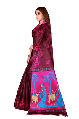 Purple printed art silk saree with blouse 3