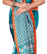 Blue printed art silk saree with blouse