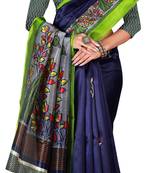 Blue printed art silk saree with blouse
