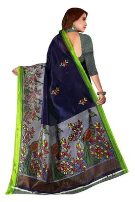 Blue printed art silk saree with blouse 2