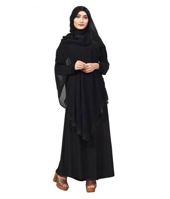 Justkartit Women'S Casual Wear Diamond Lycra Abaya Burqa With Attached Chiffon Jacket And Hijab Scarf 1