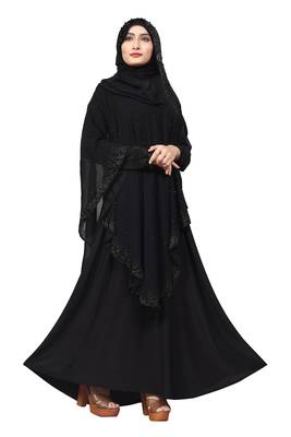 Justkartit Women'S Casual Wear Diamond Lycra Abaya Burqa With Attached Chiffon Jacket And Hijab Scarf 2