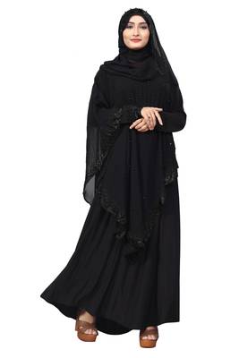 Justkartit Women'S Casual Wear Diamond Lycra Abaya Burqa With Attached Chiffon Jacket And Hijab Scarf 3