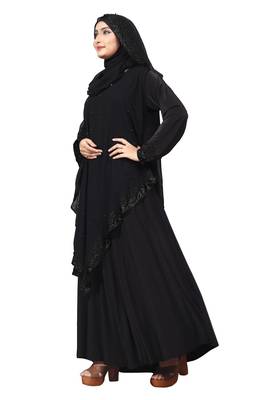 Justkartit Women'S Casual Wear Diamond Lycra Abaya Burqa With Attached Chiffon Jacket And Hijab Scarf 4