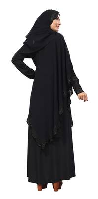 Justkartit Women'S Casual Wear Diamond Lycra Abaya Burqa With Attached Chiffon Jacket And Hijab Scarf 5
