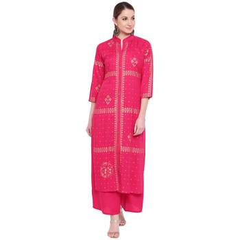Pink printed rayon kurtas-and-kurtis 1