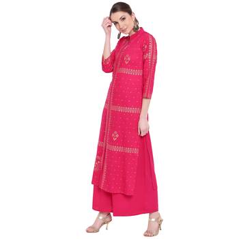 Pink printed rayon kurtas-and-kurtis 3