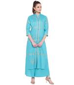 Turquoise printed rayon kurtas-and-kurtis