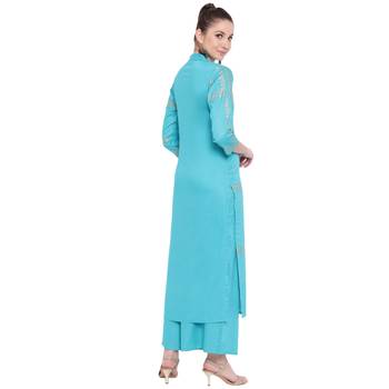 Turquoise printed rayon kurtas-and-kurtis 2
