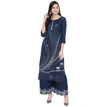 Navyblue printed rayon kurtasandkurtis 1