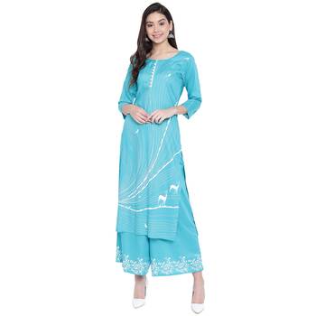 Turquoise printed rayon kurtasandkurtis 1