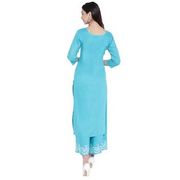 Turquoise printed rayon kurtasandkurtis 2