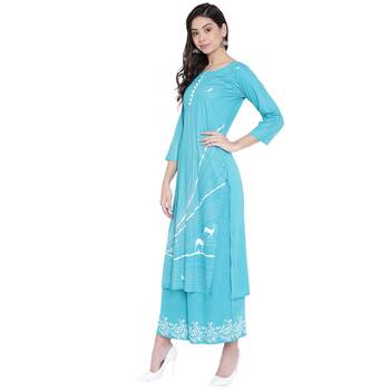 Turquoise printed rayon kurtasandkurtis 3