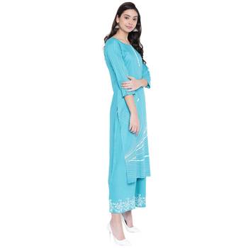 Turquoise printed rayon kurtasandkurtis 4