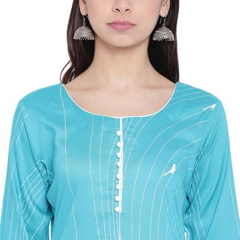 Turquoise printed rayon kurtasandkurtis 5