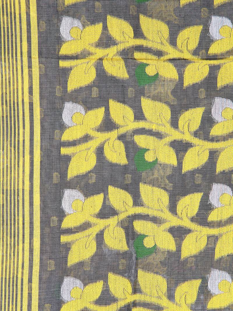 Grey Women Soft Dhakai Jamdani Saree Without Blouse