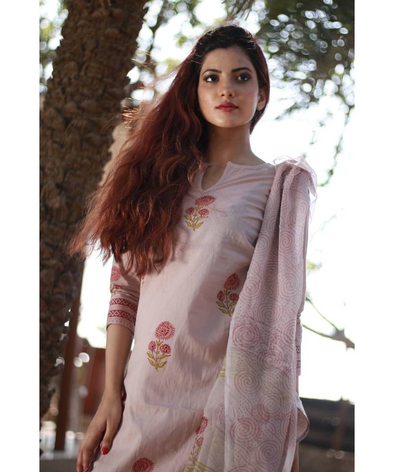 GREY printed Cotton stitched kurta sets