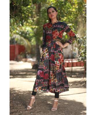 BLACK printed Rayon stitched party wear kurtis 2