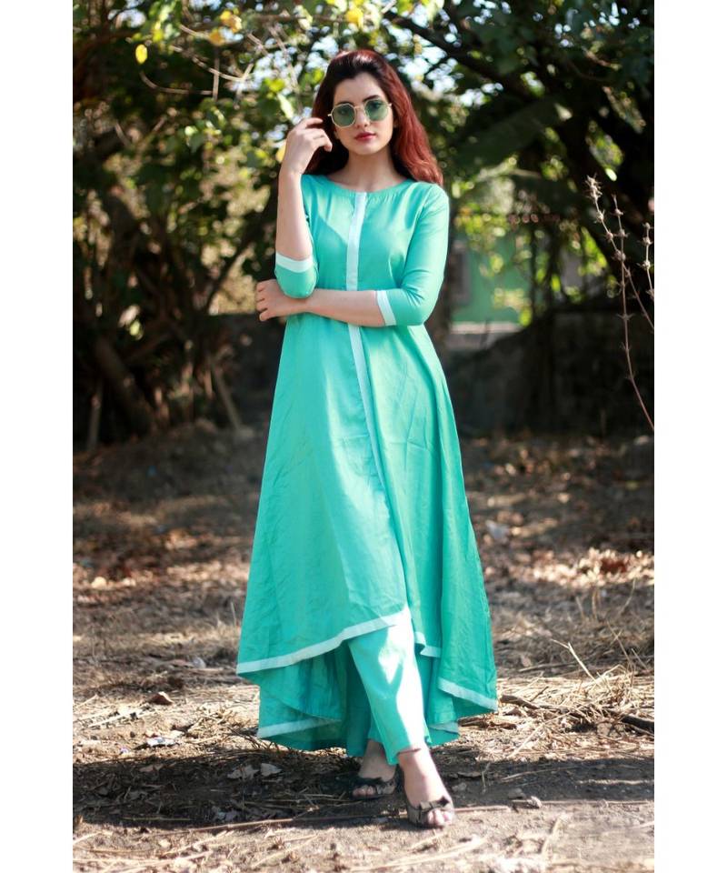 GREEN printed Rayon stitched kurta sets