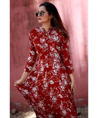 MAROON printed Rayon stitched party wear kurtis 2