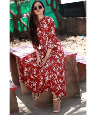 MAROON printed Rayon stitched party wear kurtis 3