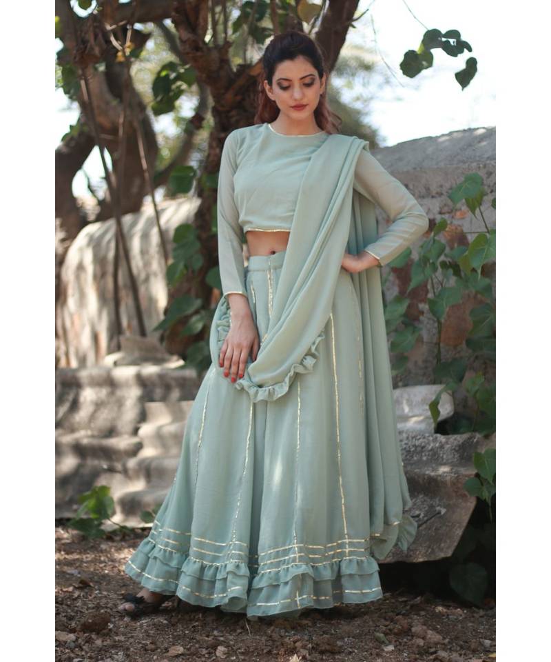 PISTA GREEN plain georgette readymade saree