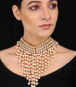 Gold Tone Kundan Inspired Choker Necklace With Pearls
