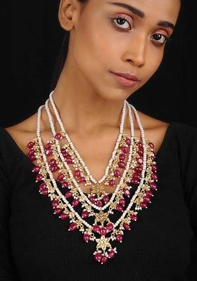 White-Red Kundan Inspired Pearl Necklace
 1