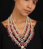 White-Red Kundan Inspired Pearl Necklace
