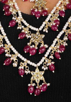White-Red Kundan Inspired Pearl Necklace
 2