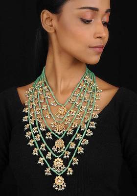 Green Gold Tone Kundan Inspired Jade Necklace
 1