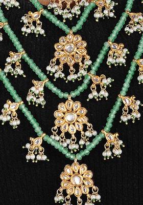 Green Gold Tone Kundan Inspired Jade Necklace
 2