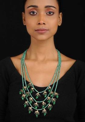 Green Gold Tone Kundan Inspired Jade Necklace
 1