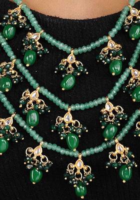 Green Gold Tone Kundan Inspired Jade Necklace
 2