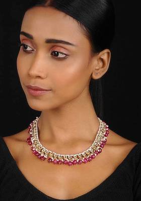 Red Gold Tone Kundan Inspired Quartz Necklace
 1