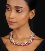 Red Gold Tone Kundan Inspired Quartz Necklace

