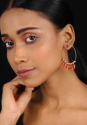 Orange Gold Tone Agate Hoops
 1