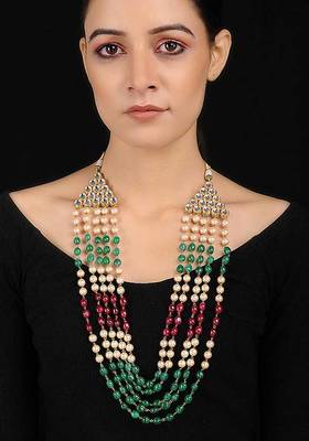 Multicolored Onyx Necklace With Pearls
 1