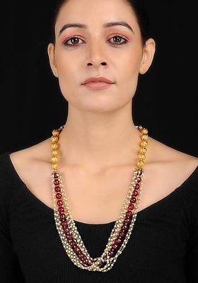 Red-White Onyx Necklace With Pearls
 1