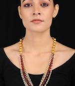 Red-White Onyx Necklace With Pearls
