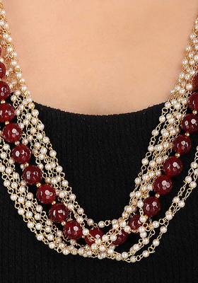 Red-White Onyx Necklace With Pearls
 2