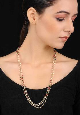 Red-White Green Necklace With Pearls
 1