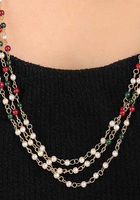 Red-White Green Necklace With Pearls
 2