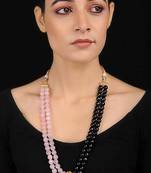 Pink-Black Agate And Rose Quartz Necklace
