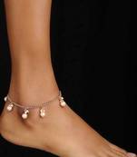 White Gold Tone Pearl Anklets

