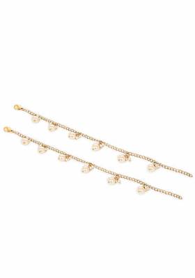 White Gold Tone Pearl Anklets
 2