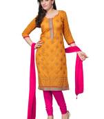 Florence Mustard Chanderi Cotton Embroidered Unstitched Dress Material