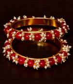Red Beaded and Seed Pearled Designer Bangles BD318